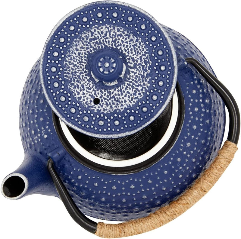 Cast Iron Teapot with Infuser - Japanese Tea Kettle, Loose Leaf Tetsubin with Handle and Trivet (Blue, 3 Pcs, holds 27 oz, 800 ml)