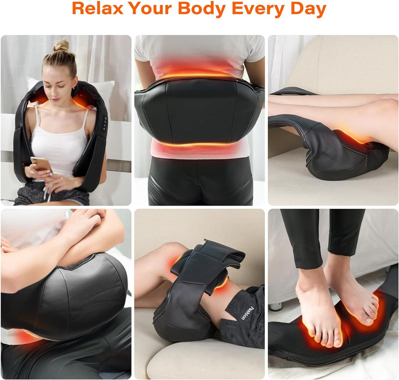 Shiatsu Neck Massager, Electric Neck and Back Massager with Heat, 3D Kneading Massage Pillow for Neck, Back, Shoulder, Muscle Pain Relief, Office & Home & Car Use, Gifts for Dad