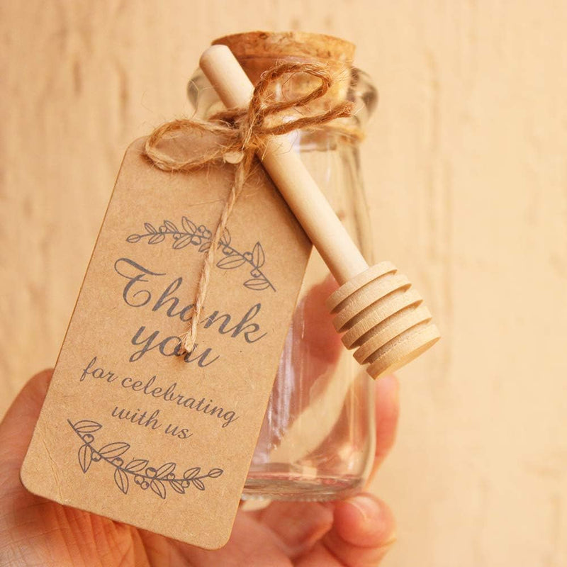 Amajoy 50PCS Small Wood Honey Dipper Sticks with Thank You Escort Card and Twine Server for Honey Jar Dispense Drizzle Honey Wedding Party Favor Baby Shower