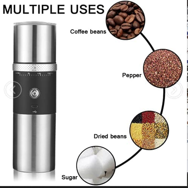 Electric Conical Burr Coffee Grinder Mni Portable Cordless Rechargeable Espresso Travel Coffee Bean Grinder Stainless Steel Coffee Maker with 15 Fine to Coarse Grind Settings Christmas Gift (Black)