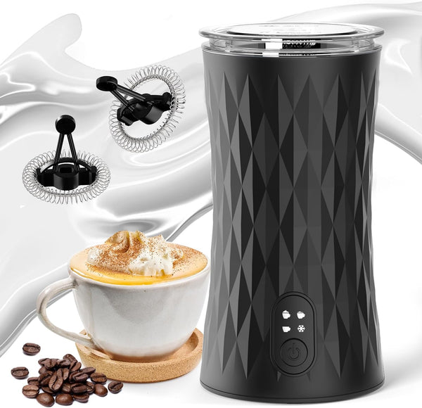 BEICHEN Milk Frother and Steamer, 4-in-1 Milk Foamer Frother for Coffee Automatic Hot and Cold Foam Stainless Steel Maker with 2 Whisks for Latte Cappuccinos, Macchiato, Hot Chocolate Milk (Black)