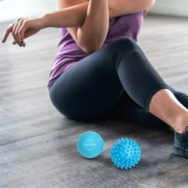 MURLIEN Massage Ball Set, Spiky Ball & Lacrosse Ball for Body Massage, Muscle Relief, Deep Tissue, Myofascial Release, Massager for Neck, Shoulder, Back, Foot or Muscle Tension (Blue)