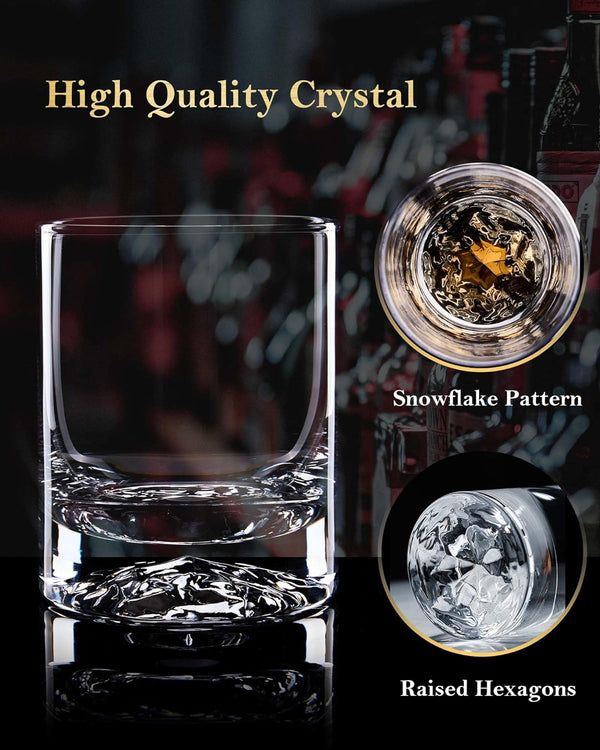 JBHO Hand Blown Crystal Double Old Fashioned Cocktail, Solid Whiskey Glasses, Rocks Glasses, Lowball Glasses - 12 Ounce - set of 2 - Perfect Size for Oversized Ice Cubes