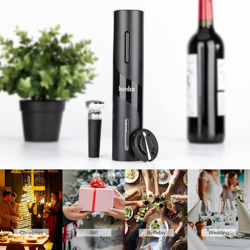 Hotder Electric Wine Opener,Electric Wine Bottle Opener,Battery Operated Wine Opener with Electric Corkscrew,Foil Cutter,Wine Stopper,Bottle Opener Gift Set for Home Party Wedding Father’s Day Gifts