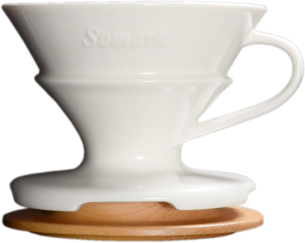 Somark Ceramic Pour Over Coffee Maker #2 Cone Filter Dripper with Wood Drip Tray