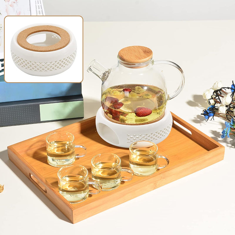 Vkinman Teapot Heater Ceramic Coffee Tea Warmer with Cork Cushion Warming Use for Ceramic Glass Stainless Steel Teapot