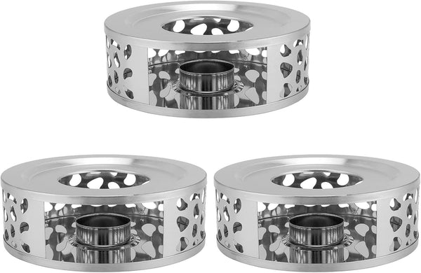 KEILEOHO 3 PCS Teapot Warmer, Stainless Steel Teapot Warmer, Metal Teapot Heater with Tealight Candle Holder, Brushed Coffee Tea Warmer Base for Glass or Ceramic Teapot, Silver