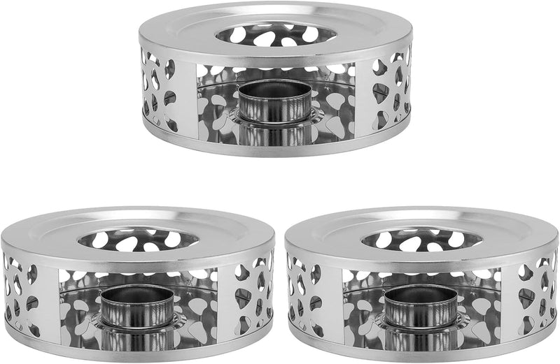 KEILEOHO 3 PCS Teapot Warmer, Stainless Steel Teapot Warmer, Metal Teapot Heater with Tealight Candle Holder, Brushed Coffee Tea Warmer Base for Glass or Ceramic Teapot, Silver