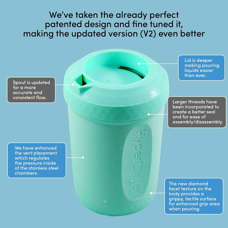 HyperChiller HC2AS Patented Iced Coffee/Beverage Cooler, NEW, IMPROVED,STRONGER AND MORE DURABLE! Ready in One Minute, Reusable for Iced Tea, Wine, Spirits, Alcohol, Juice, 12.5 Oz, Aqua Sky