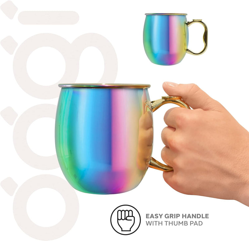 Oggi Stainless Steel Moscow Mule Mug - 20 oz, Rainbow with EZ-grip handle