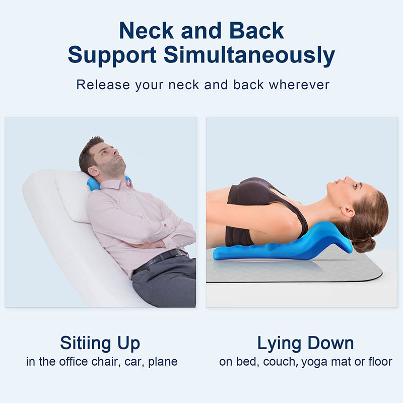 Neck and Shoulder Relaxer with Upper Back Massage Point, Cervical Traction Device Neck Stretcher for TMJ Pain Relief and Cervical Spine Alignment Chiropractic Pillow (Blue)