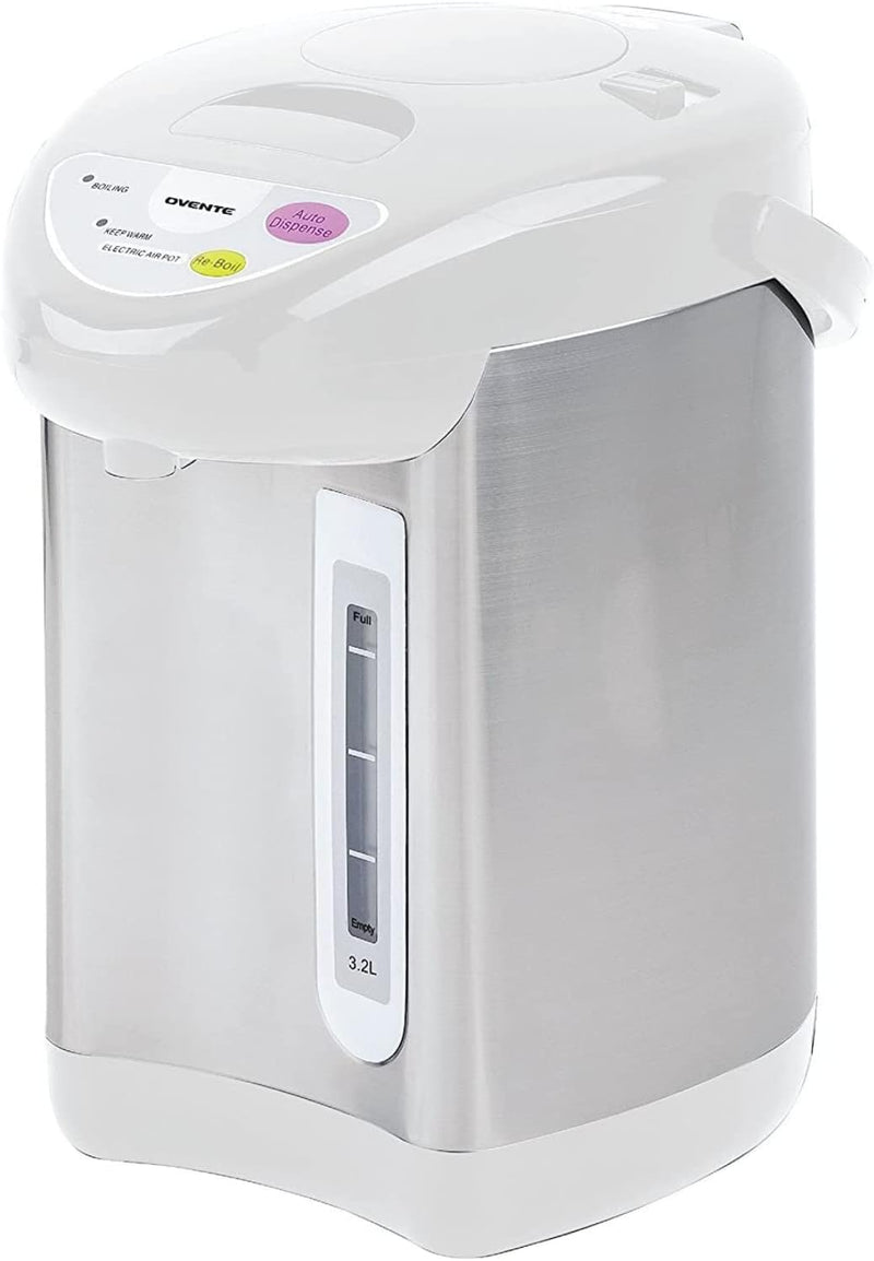 Ovente Electric Stainless Steel Insulated Hot Water Boiler and Warmer 3.2 Liter, 700 Watt Water Dispenser Automatic Keep Warm Setting & Boil Dry Protection, Perfect for Tea or Coffee, White WA32W