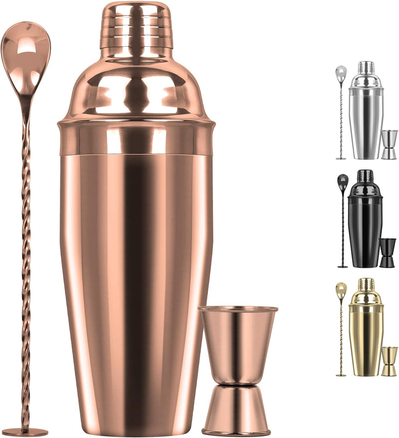 Large 24oz Cocktail Shaker Set, Stainless Steel 18/8 Martini Mixer Shaker with Built-in Strainer, Measuring Jigger & Mixing Spoon, Professional Martini Shaker Set, Perfect for Bartender and Home Use