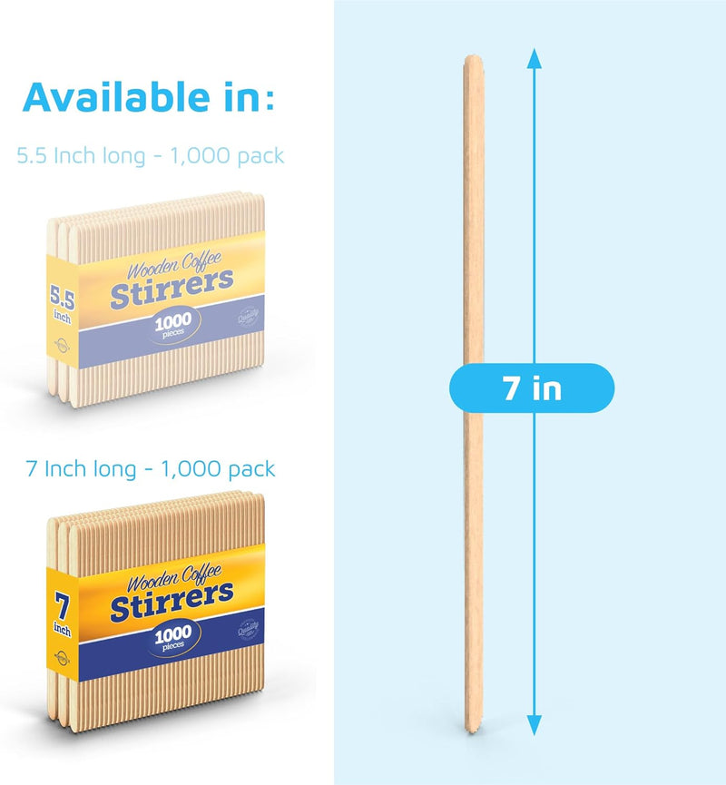 MontoPack Wooden Coffee Stirrers | Bulk Pack of 1000 7" Disposable Wood Stir Sticks for Hot or Cold, Beverages & Cocktails | Round Edges, Splinter-free & Food safe, Ideal for Popsicles and Crafts