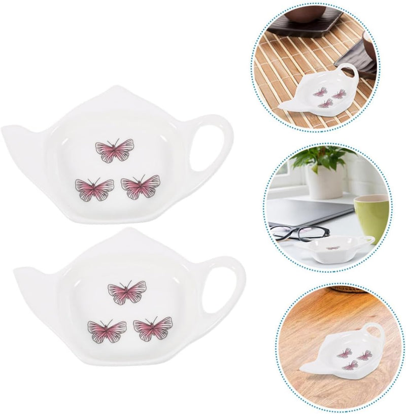 MAGICLULU 2pcs Tea Bag Saucer Porcelain Tea Bags Holder Ceramic Side Dishes Snack Bowls Ceramic Tea Bag Coaster Soy Sauce Cup Side Dish Bowl Condiment Cup Decor Ceramics Appetizer Delicate