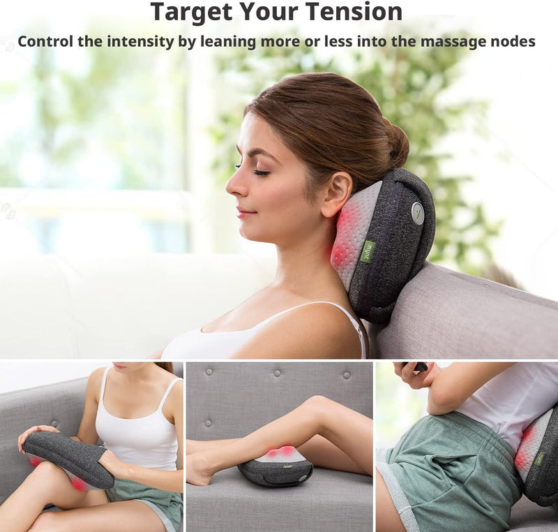 Mynt Cordless Neck and Back Massager with Heat - 3D Deep Kneading Shiatsu Massage Pillow, Rechargeable and Unplugged, Battery Operated Massager Pillow