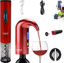 Electric Wine Opener Set, Rechargeable Electric Wine Aerator Pourer, Automatic Wine Decanter, Wine Stopper, Wine Dispenser Pump, Wine Bottle Opener (Black)