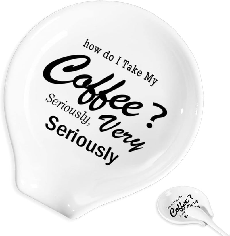 Coffee Spoon Rest and Spoon,Funny Coffee Quote Black And White Ceramic Coffee Spoon Holder-Station Decor Coffee Bar Accessories-Gifts for Coffee Lovers (I Like My Coffee)