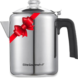 Elite Gourmet EC008 Classic Stovetop Coffee Percolator, Glass Clear Brew Progress Knob, Cool-Touch Handle, Cordless Serve, 8-Cup, Stainless Steel