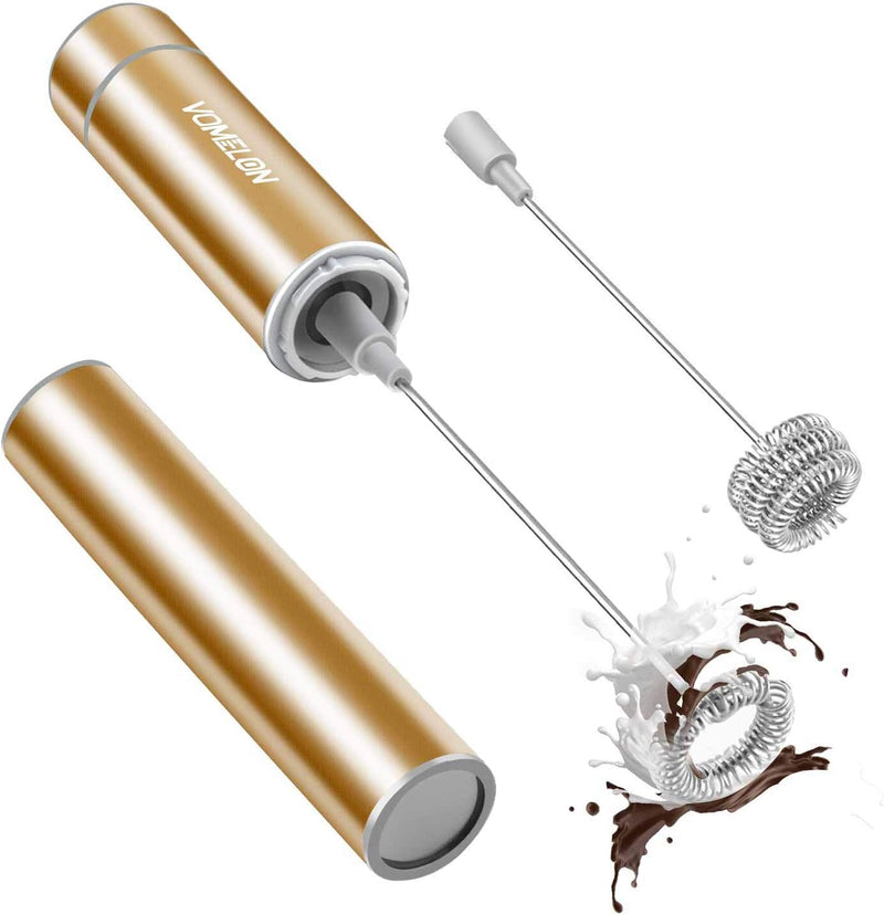 Milk Frother Handheld, Battery Operated Travel Coffee Frother Milk Foamer Drink Mixer with 2 Stainless Steel Whisks for Hot Chocolate, Batteries Included, Silver