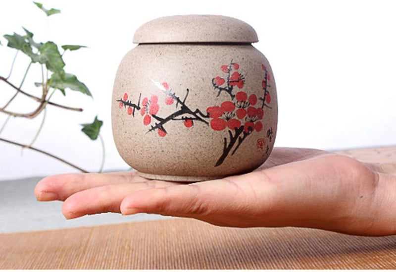 Kitchen Canisters Ceramic Clay Tea Caddy Mini Tea Storage Chests (plum blossom)