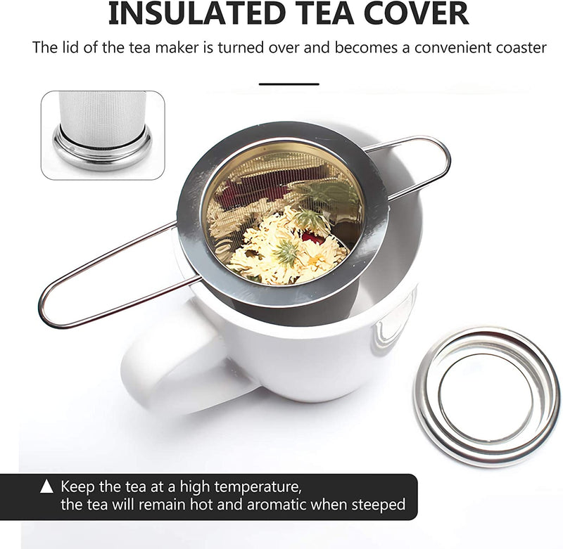 Tea Infuser,Stainless Steel Tea Steeper Fine Mesh Filters, Large Capacity Tea Strainer With Folding Handle And Lid,Hanging On Teapots Mugs Cups To Steep Loose Leaf Tea And Coffee(1 Piece,Silver)