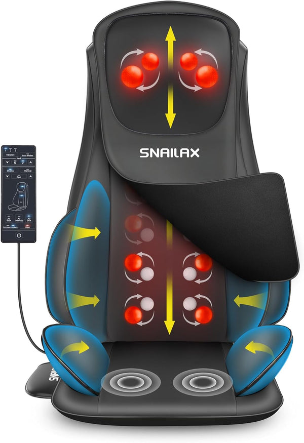 Snailax Shiatsu Neck Back Massager with Heat, Massage Chair Pad with Compression, Full Body Chair Seat Massager for Neck, Back and Shoulders, Gifts for Men, Women