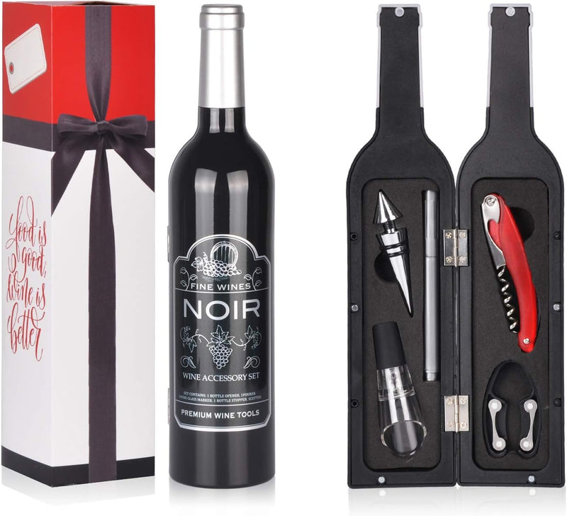 Solaris Wine Accessories Gift Set - 5 Pcs Deluxe Wine Corkscrew Opener Sets Bottle Shape in Elegant Gift Box, Great Wine Gifts Idea for Wine Lovers, Valentine's Day, Anniversary