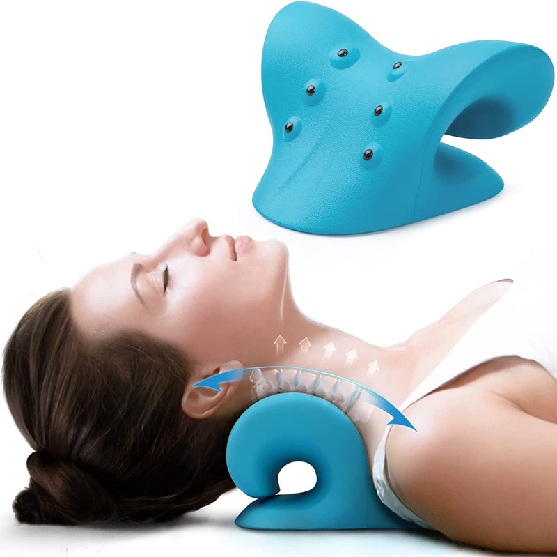 Neck and Shoulder Relaxer, Cervical Neck Traction Device Neck Stretcher with Magnetic Therapy, Cervical Spine Alignment, Chiropractic Pillow, Neck Massager for TMJ Pain Relief (Blue)