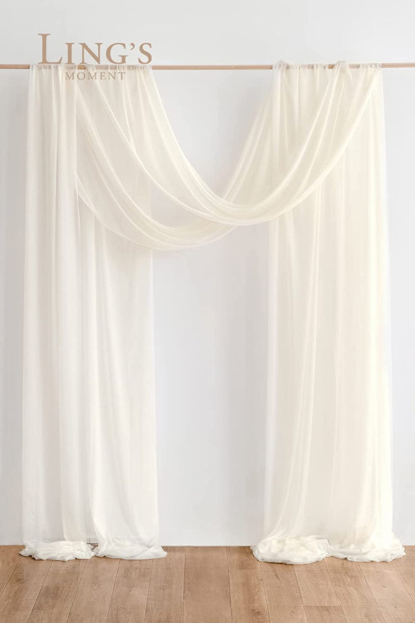 32Ft Extra Long Ivory Wedding Arch Backdrop with Wrinkle-Free Drapping Fabric - 2 Panels