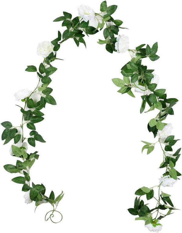82Ft Artificial Peony Garland - Pack of 2 White Hanging Floral Vines for Wedding Decor