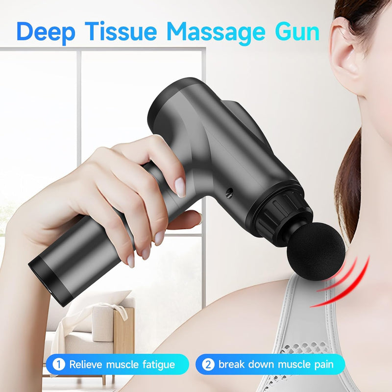 JQX Massage Gun Deep Tissue, Handheld Electric Body Muscle Massage Gun, High Percussion Vibration Back Neck Massager for Athletes with 30 Speed Levels & 9 Heads, Gifts for Men and Women Grey