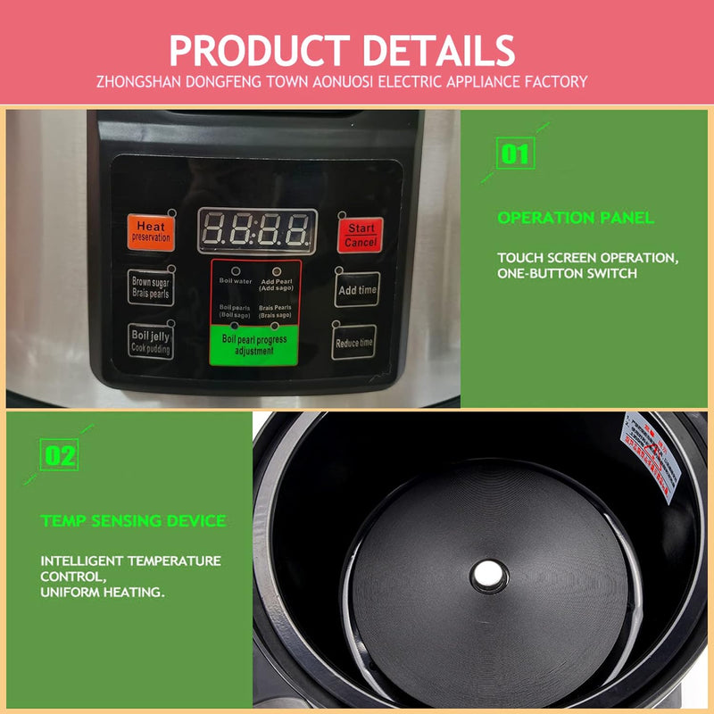 Mvckyi 16L Automatic Non-Stick Pearl Maker Sago Boiling Machine, Fast Heating Tapioca Boba Maker Pearl Cooker, Bubble Tea Cooker Braised Sago Pot for Commercial Restaurant Boba Tea Sago Pearl Milk Tea