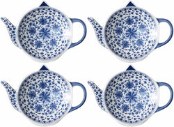 Sizikato 4pcs Pure White Ceramic Tea Bag Holder Tea Bag Coasters Teapot-Shaped Dish Spoon Rests Snack Dish Seasoning Dish.