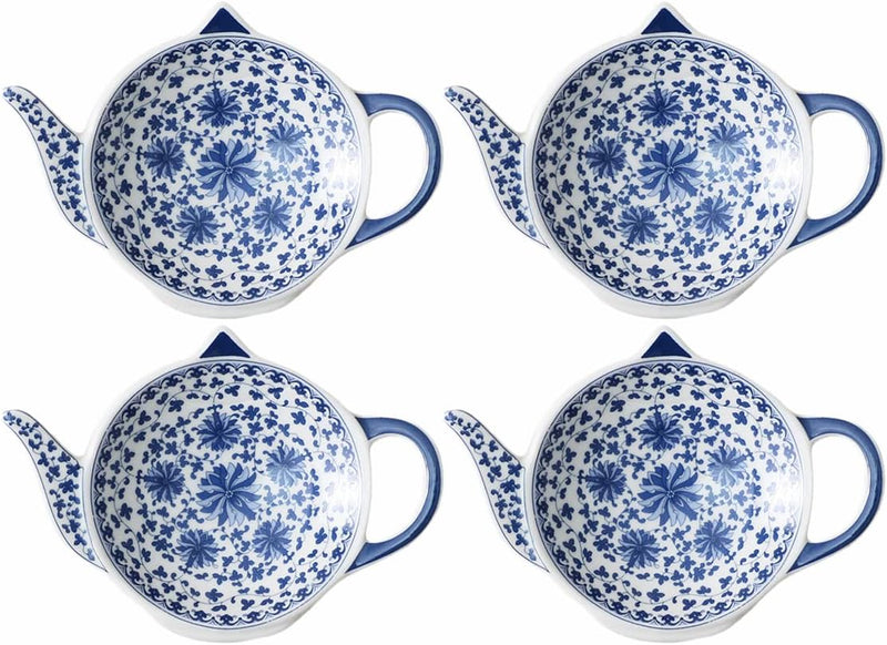 Sizikato 4pcs Pure White Ceramic Tea Bag Holder Tea Bag Coasters Teapot-Shaped Dish Spoon Rests Snack Dish Seasoning Dish.