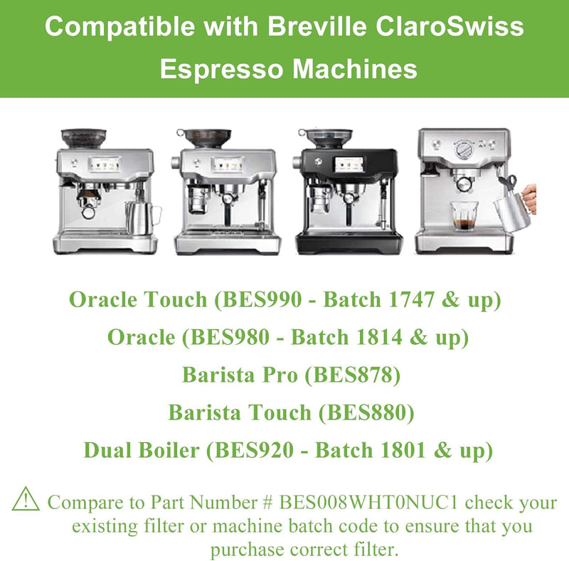 2 Pack Breville Bes880 Water Filter Replacement-Compatible with Breville Sage Oracle Touch, Barista, Claro Swiss, BES878, Bes920, Bes008 Espresso Coffee Machine,Replaces Part #BES008WHT0NUC1