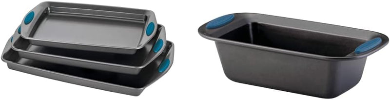 Rachael Ray 3-Piece Bakeware Set with Nonstick Gray and Marine Blue Grips