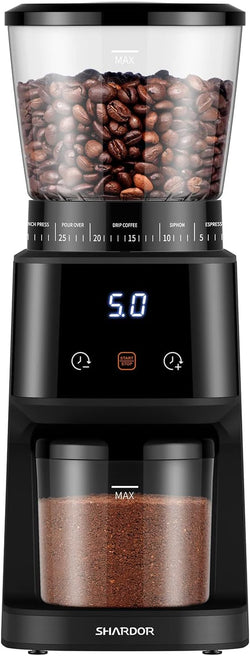 SHARDOR Conical Burr Coffee Grinder with Digital Timer Display, Electric Coffee Bean Grinder with 31 Precise Settings for Espresso/Drip/Pour Over/Cold Brew/French Press, Matte Black