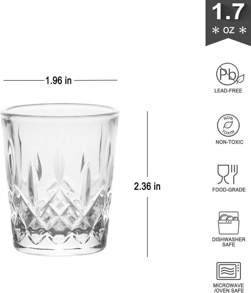 Enindel 3021.01 Carved Patterns Shot Glasses, 1.7 OZ, Set of 6, Clear, JY001