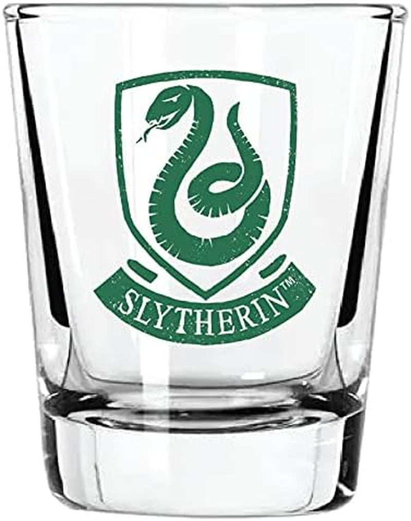 Harry Potter Shot Glass Set - 2 oz. Capacity - Set of 4 Glasses - Gryffindor, Slytherin, Hufflepuff, Ravenclaw