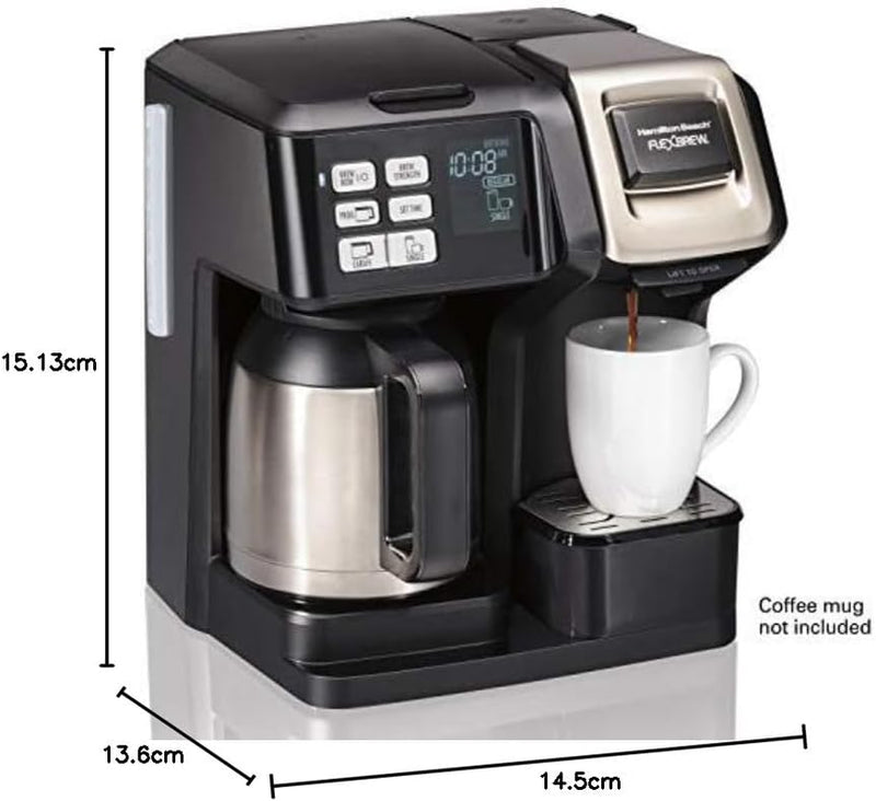 Hamilton Beach FlexBrew Trio 2-Way Coffee Maker, Compatible with K-Cup Pods or Grounds, Combo, Single Serve & Full 10c Thermal Pot, Black and Stainless