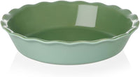 Sweejar Ceramic Pie Pan for Baking, 10 Inches Round Baking Dish for Dinner, Non-Stick Pie Plate with Soft Wave Edge for Apple Pie, Pumpkin Pie, Pot Pies (Green)