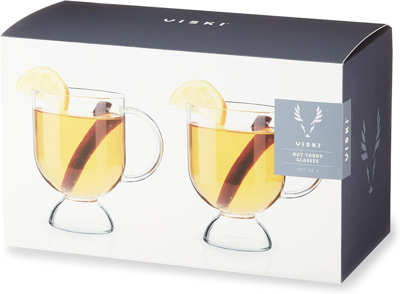 Viski Hot Toddy Glass - Irish Coffee Glasses for Mulled Wine, Spiked Cider, Eggnog, Crystal Clear Mug Gift Set of 2, 12 oz