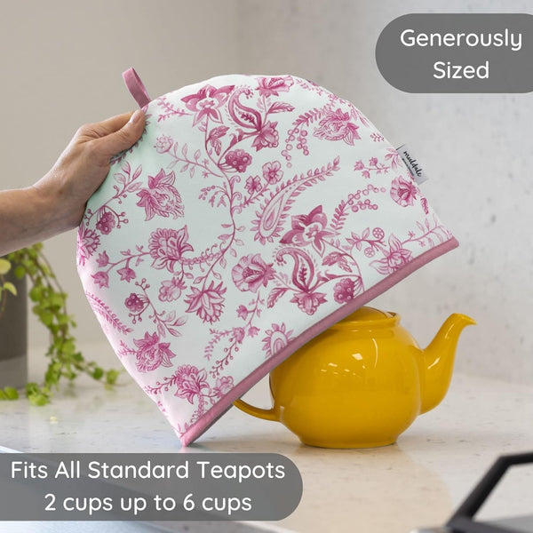 Muldale Tea Cosy for Teapot 100% Cotton Extra Thick Wadding, English Tea Cozy | Made in England, UK | Tea Cosy Covers Fit 1 to 6 Cup Teapot Warmer Neutral Kitchen Textiles Range (Vintage Pink