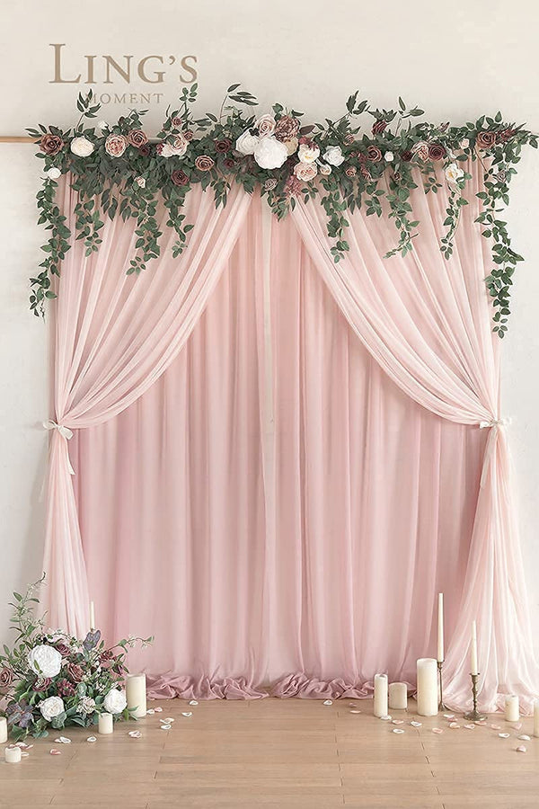2 Layer Wedding Backdrop Curtains - 10Ft x 10Ft Chiffon Fabric Drapes - Dusty Rose  Blush