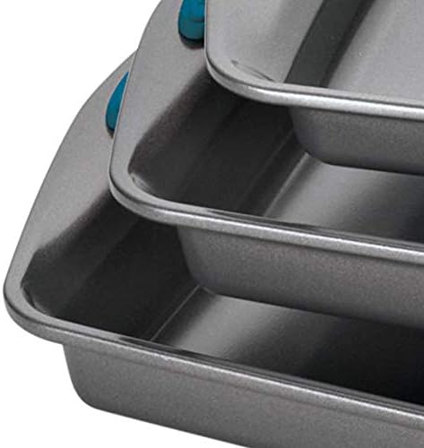 Rachael Ray 3-Piece Bakeware Set with Nonstick Gray and Marine Blue Grips