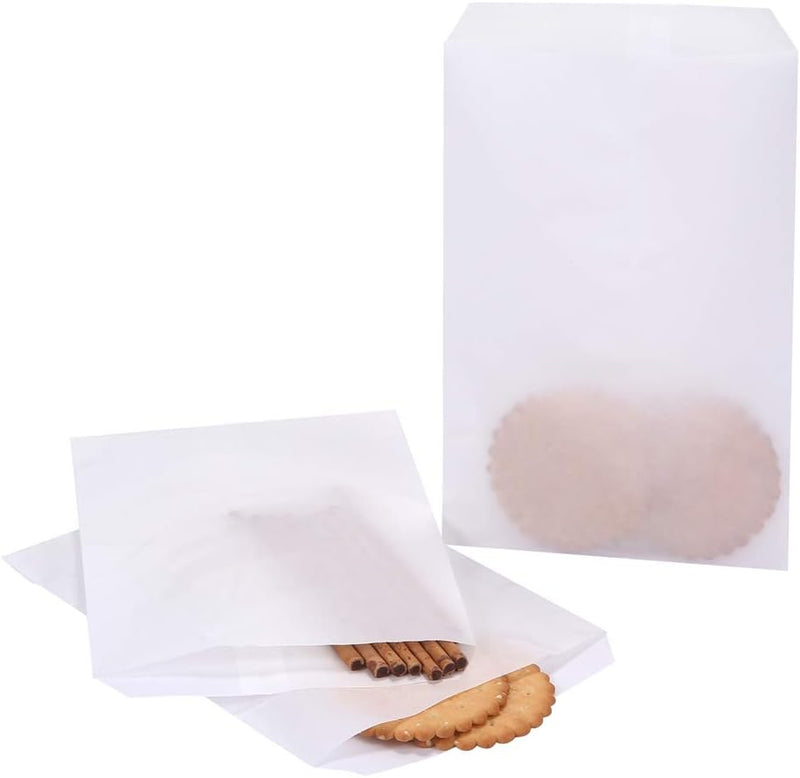 Quotidian Flat Glassine Waxed Paper Treat Bags - 100 Pack 4x6 for Bakery or Party Favors