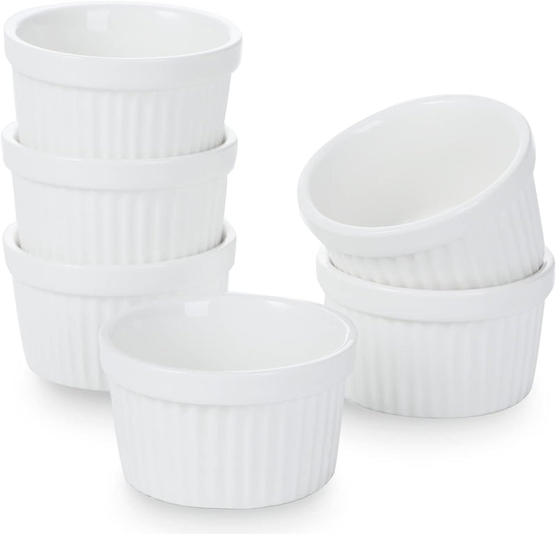 6-Piece Porcelain Ramekins Set for Baking - 3 oz White