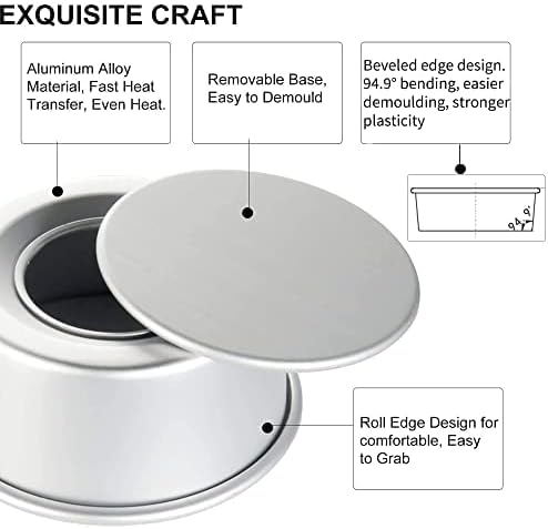 EXGOX 2 Pack 4 Non-Stick Aluminum Cake Pan with Removable Base - WeddingBirthdayChristmas Round Tin Set