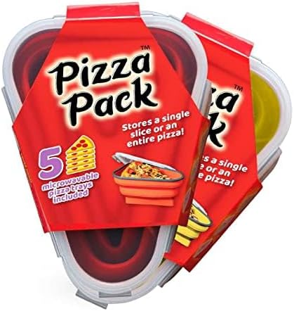 The Perfect Pizza Pack - Reusable Pizza Storage Container with 5 Microwavable Trays - BPA-Free Organizer for Space-Saving Red